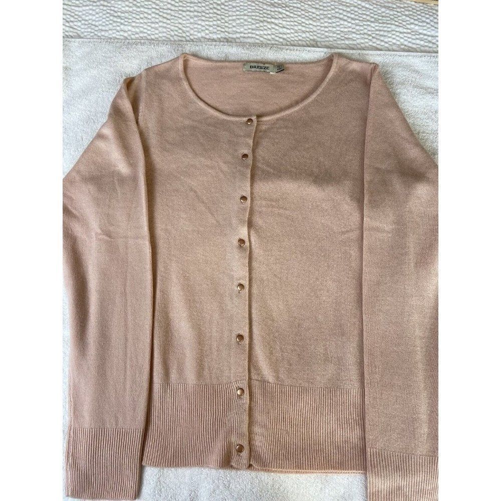 BREEZE pink coral button up cardigan sweater long sleeve women's size L